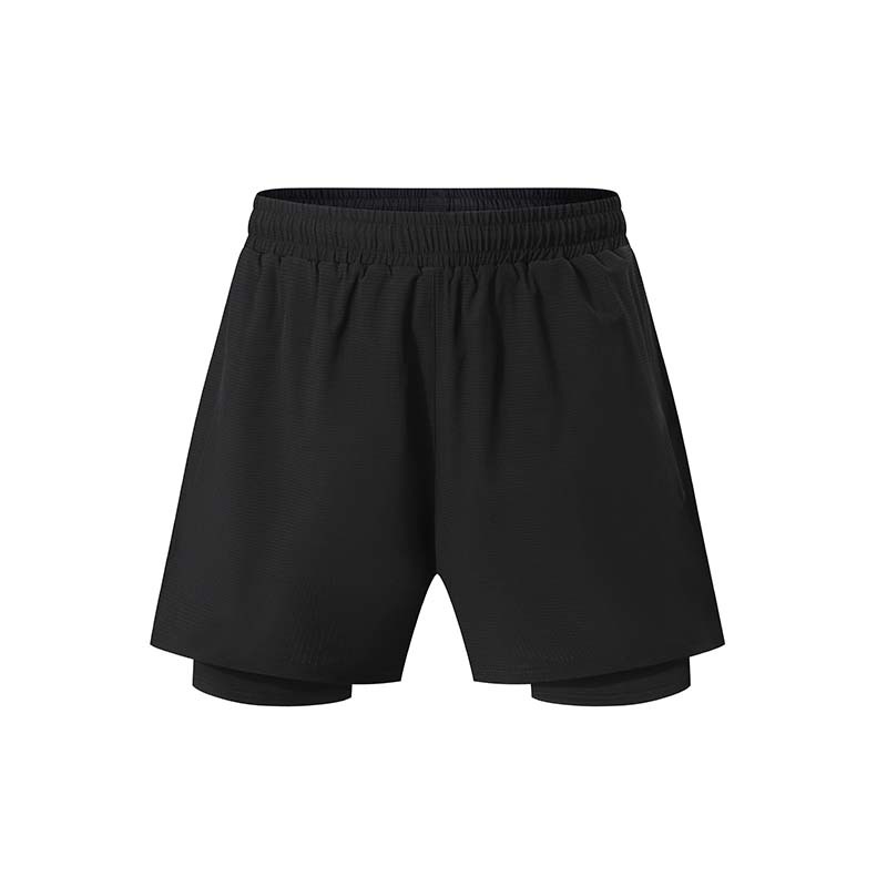 Pantalones cortos de secado rápido de doble capa para hombres de verano fitness pantalones de entrenamiento multibolsillos transpirables de alta elasticidad en stock al por mayor