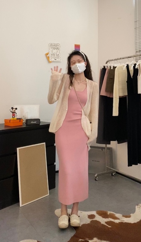纯欲百搭 长款休闲针织显瘦修身背心连衣裙无袖打底吊带裙|undefined