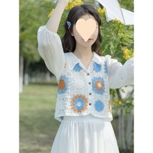 春夏季新款小众韩版设计感镂空蕾丝长袖领雪纺衬衫