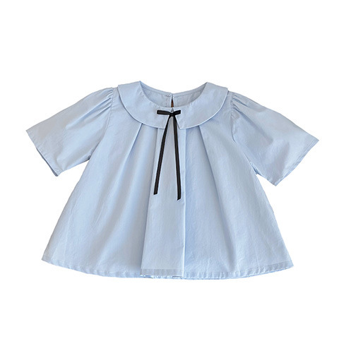 Girls' College Style Summer Shirt Top with Baby Collar, Fashionable and Trendy Short-Sleeve Shirt, Euro Style