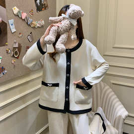 绵羊绒睡衣女秋冬季新款甜美小香风开衫长袖加厚休闲可外穿家居服