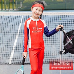 女童春装2025新款夏长袖运动速干衣套装儿童防晒羽毛球骑行训练服