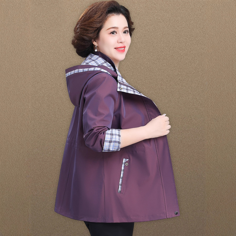 妈妈秋装外套2025新款中老年人女装春秋夹克加肥大码奶奶格子风衣|undefined