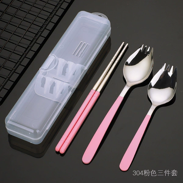 304 (silver powder) spoon and fork portable three-piece set