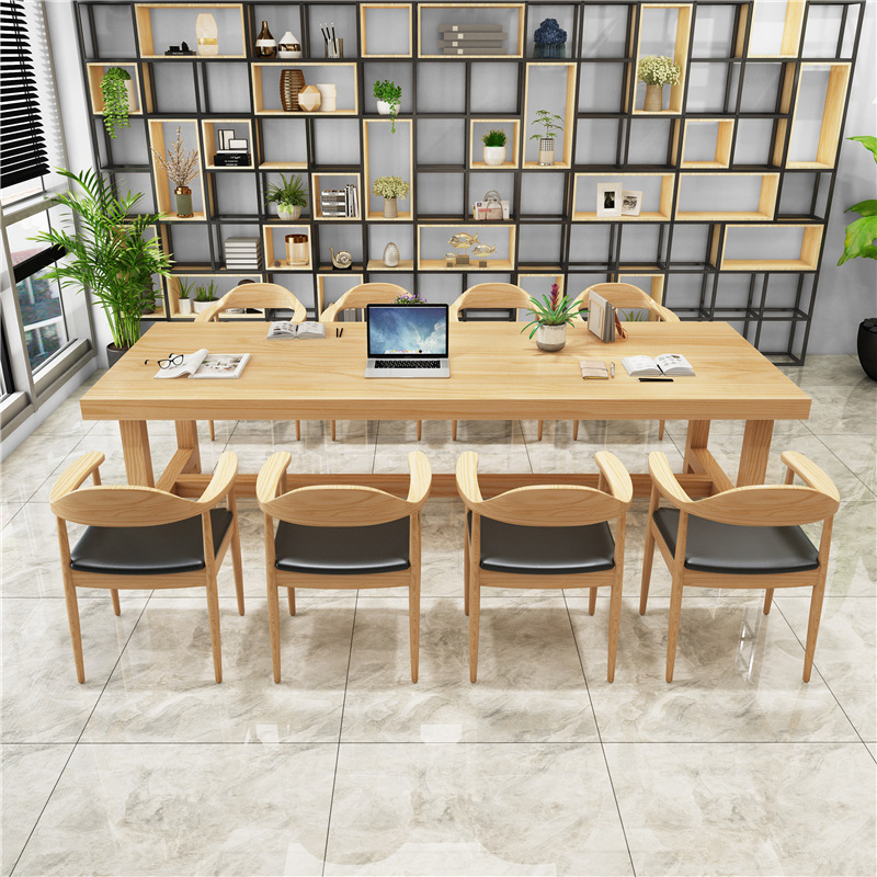 Commercial meeting table and chair set, simple solid wood home computer desk, long table for meetings, training, and conferences