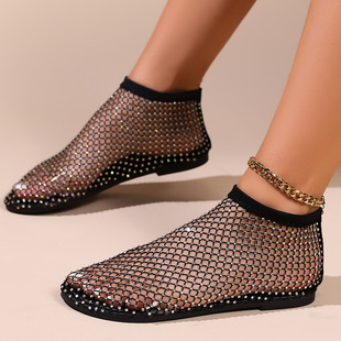 Cross-Border Large Size Sandals for Women 2025 Independent Station Popular Fishnet Socks Hollow Low Heel Flat Sandals for Women
