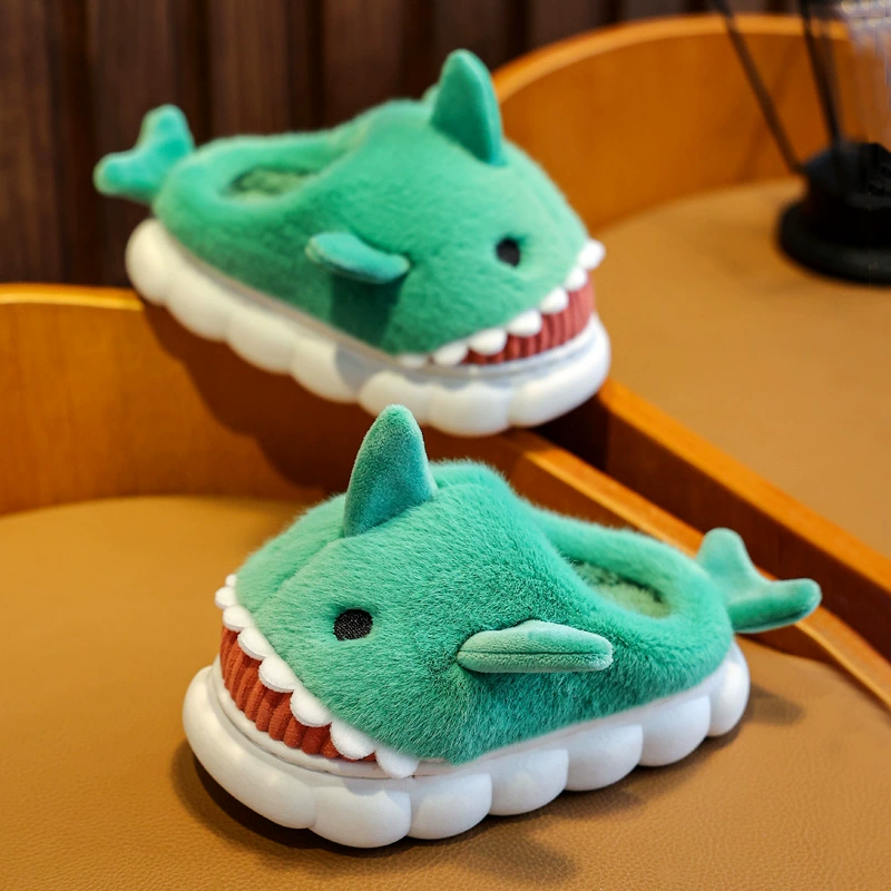 Children's winter slippers for men and women, cartoon cute keep warm plush shark, increased thickness, wholesale