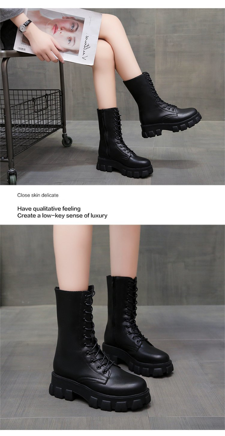 Hoge martin boots met veters voor dames lederen motorlaarzen_voghion.com