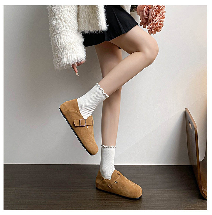 Giày lười da bò bít mũi quai hậu có khóa, đế cao 3 cm — Màu caramel, Màu mơ, Màu nâu đậm chi tiết 28