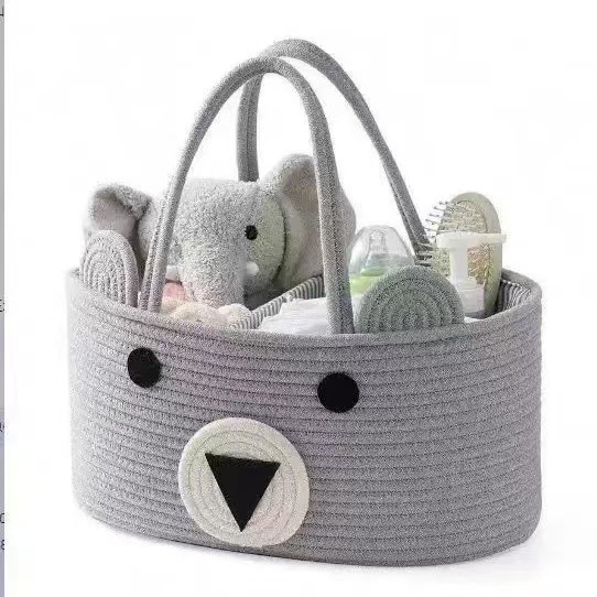 Cesta de pañales para bebés Cesta de almacenamiento de juguetes Cesta de almacenamiento Cesta de mano con borlas Cesta de mano tejida a mano Rejilla extraíble y portátil