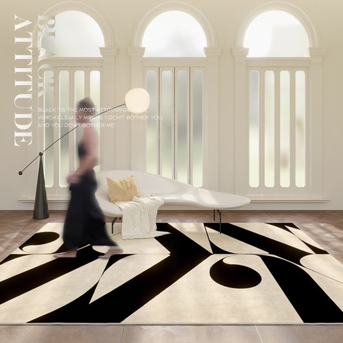 Black and white line living room carpet floor mat light luxury high-end minimalist style bedroom internet celebrity bedside blanket ins stain-resistant floor mat