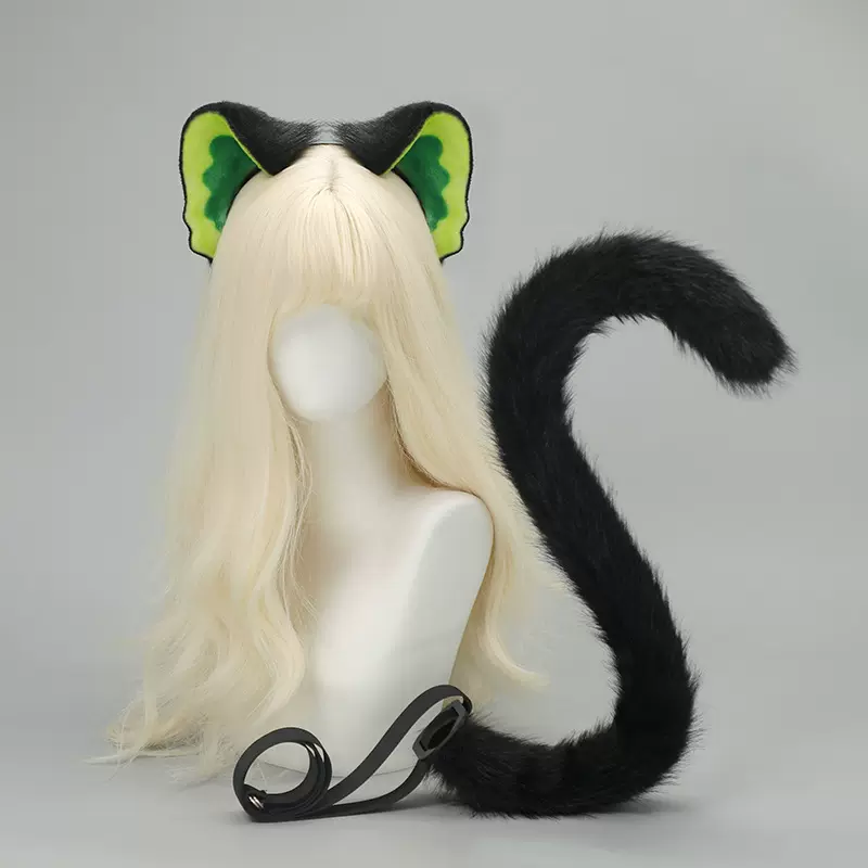 方舟干员小黑猫耳朵尾巴套装小黑猫耳朵兽耳发箍漫展小黑cos道具