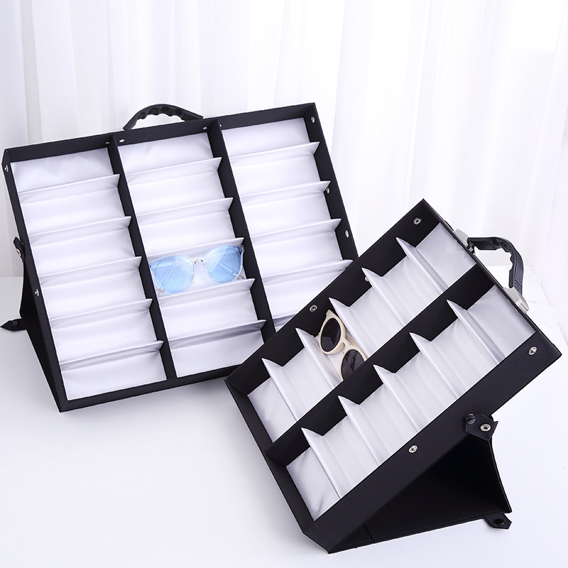 18-Compartment Portable Eyewear Display Box, 12 Pairs of Sunglasses Storage Box, Multi-Compartment Display Rack Design, Solid Wood
