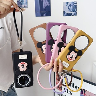 Casual Leather Texture Suitable for Apple 14/15 Promax Stereo Cartoon Huawei P60 Hand Strap Mate70 Mobile Phone Case Trendy