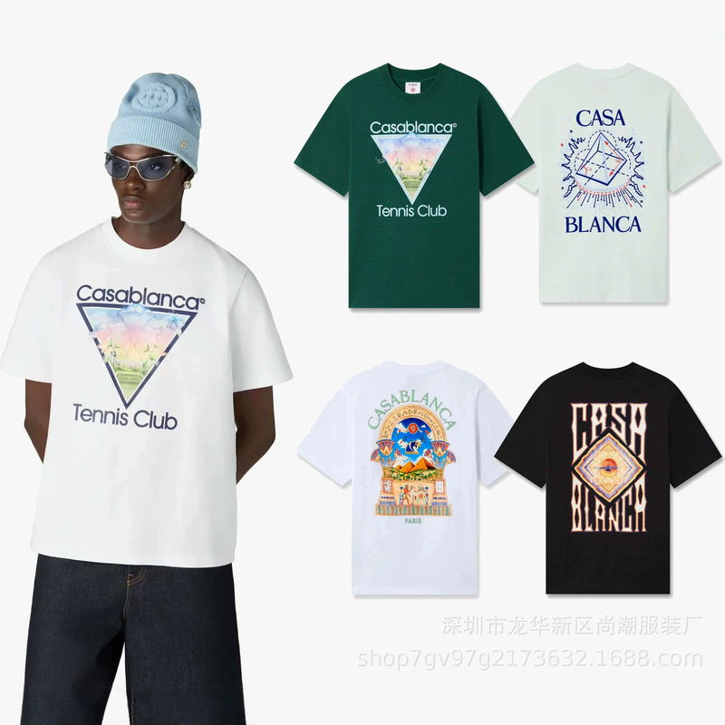 Cross-border foreign trade Casablanca holiday round-neck short-sleeve T-shirt for men and women, printed pure cotton top Cross-border foreign trade Casablanca holiday round-neck short-sleeve T-shirt for men and women, printed pure cotton top
