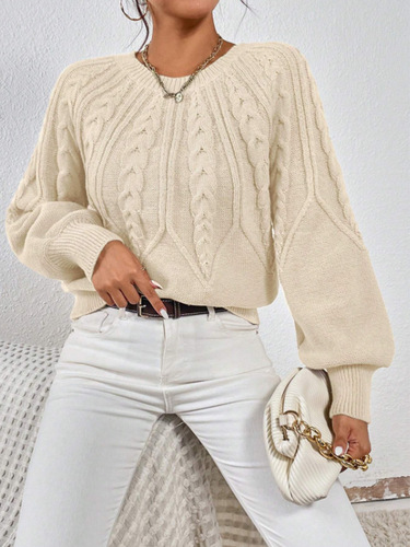 Pullover round neck knitted sweater long sleeve twist solid color autumn and winter versatile knitted top for women