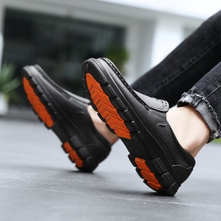 plus size 48 Lazy One-Pedal Driving Shoes Four Seasons Non-Slip Water-Proof Chef Shoes Men's Casual Small Leather Shoes EVA