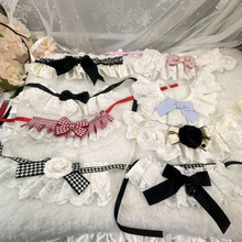 韩版蝴蝶结宠物蕾丝假领花边口水巾格子狗狗饰品猫咪围嘴法牛围巾