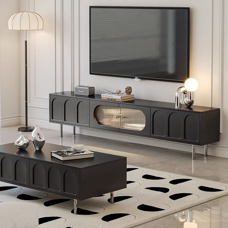 Mesa de té francesa gabinete de televisión combinación de tipo pequeño nuevo negro de lujo ligero sala de estar gabinete de televisión doméstica simple y moderno