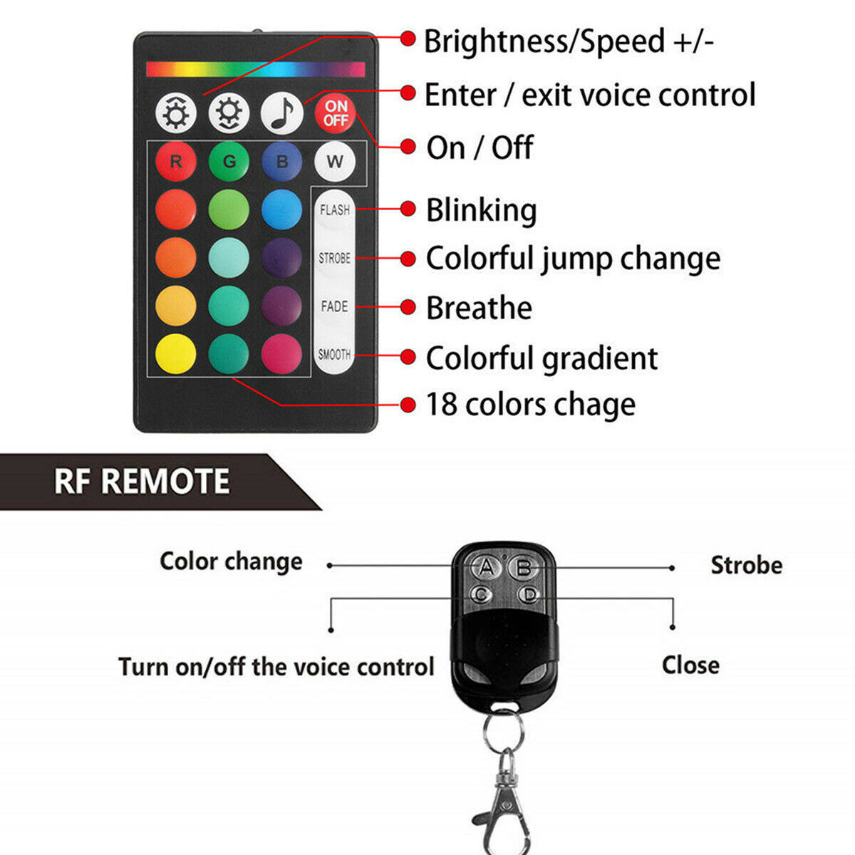 Transfronterizo 2 - en - 1 12PCS conjunto de una lámpara de chasis de color RGB conjunto de luz de atmósfera RGB barra de luz
