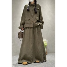 cz9989纯色棉麻拼接宽松休闲外套女2024新款时尚气质外搭两件套装