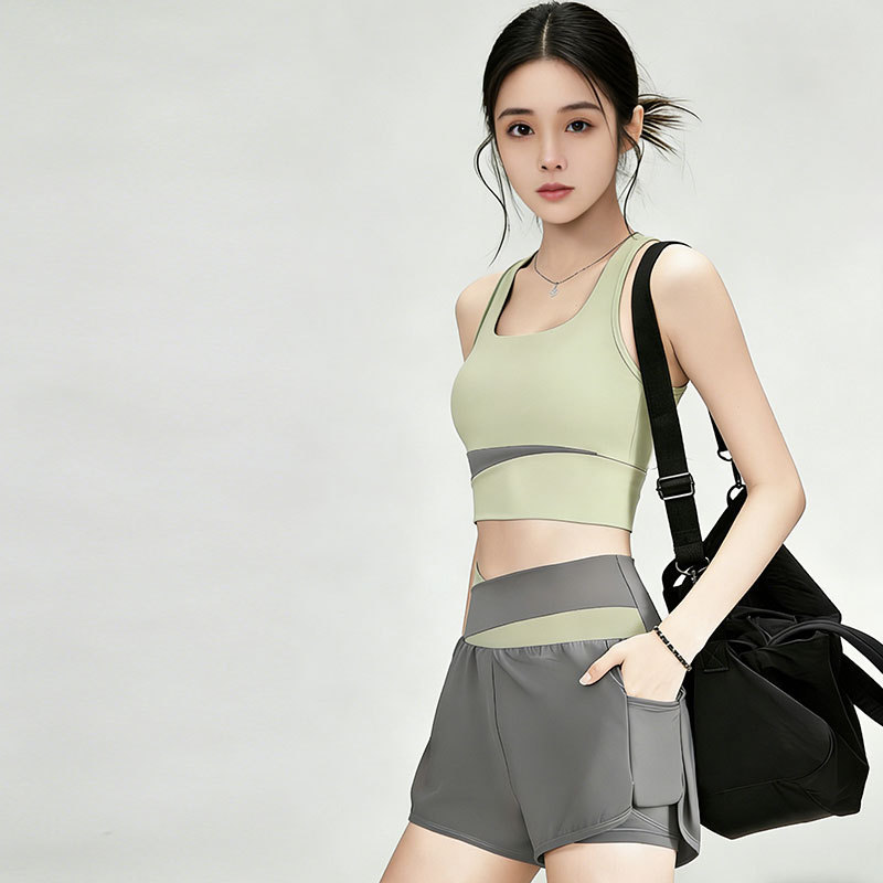 Light Luxury Fitness Yoga Set for Women, Shock-Proof Bra, High-Waisted Shorts, Breathable Slimming Sports Two-Piece Set for Summer Light Luxury Fitness Yoga Set for Women, Shock-Proof Bra, High-Waisted Shorts, Breathable Slimming Sports Two-Piece Set for Summer