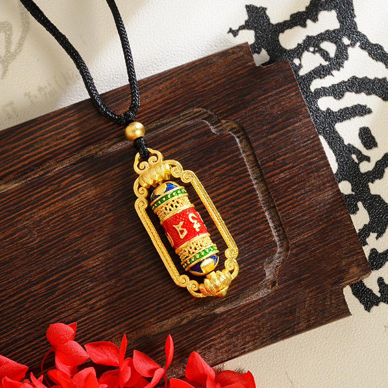 Sha Jin seis caracteres Zhenyan Tianzhu girar collar de cilindro de meridiano estilo nacional de tendencia nacional durante mucho tiempo no se desvanece Yiwu accesorios joyería al por mayor