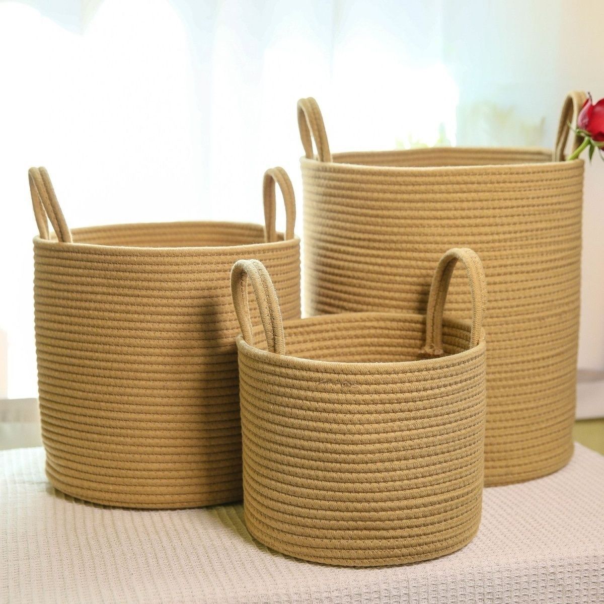 Cesta de ropa sucia simple de paja de yute, almacenamiento en el hogar, artículos diversos en el dormitorio, juguetes, entrega prioritaria después de la recolección