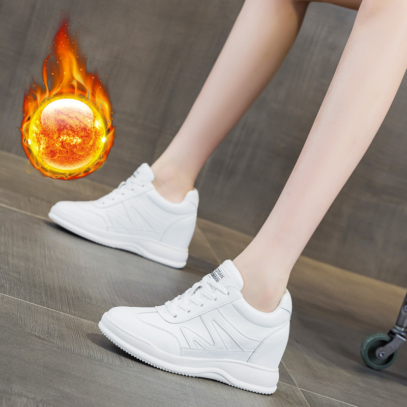 Women's Height-Increasing Shoes New 2025 Spring and Autumn Versatile Sports Casual High-Heeled Wear-Resistant College Korean Style White Shoes Trendy
