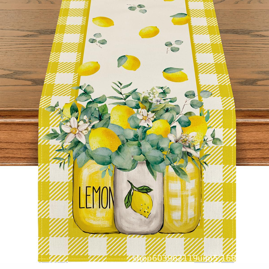 Nuevo verano limón lino bandera de mesa de fiesta al aire libre decoración de mesa de té de tela en el hogar bandera de mesa de té