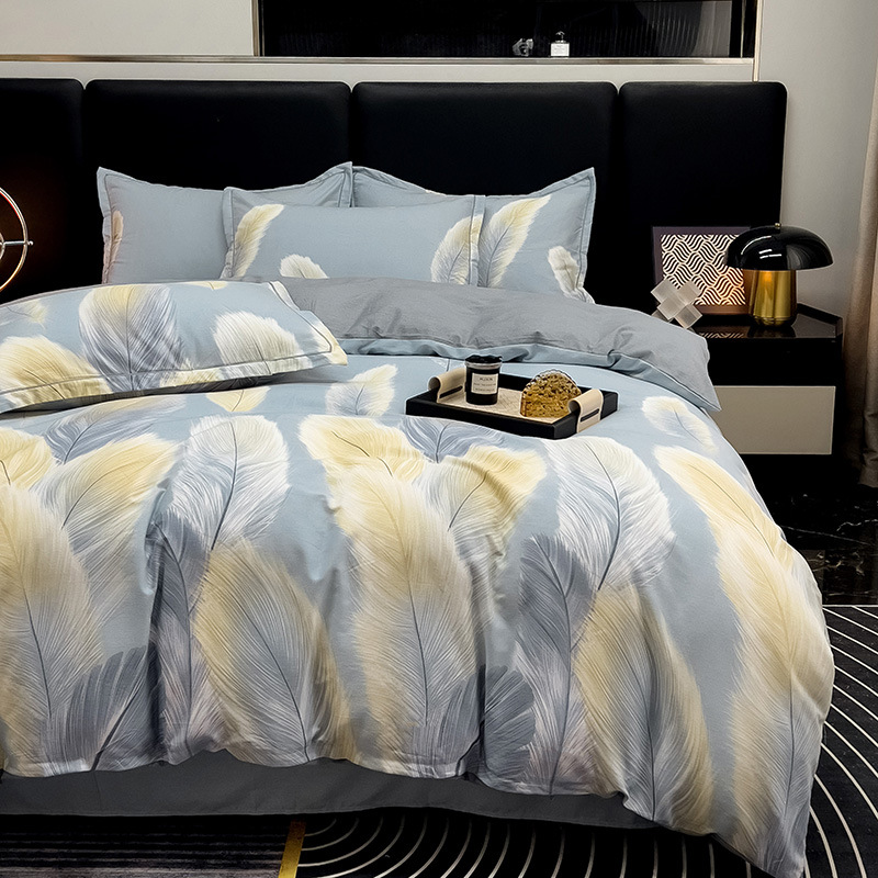 Sábanas de algodón para la piel, ropa de cama de cuatro estaciones, cubierta de edredón grueso de alta calidad, 100 algodón pulido, cuatro piezas