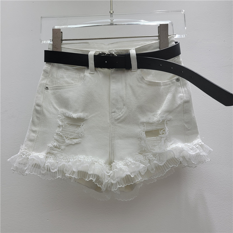 Pantalones Cortos de Mezclilla con Encaje Ligeramente Elásticos image 7