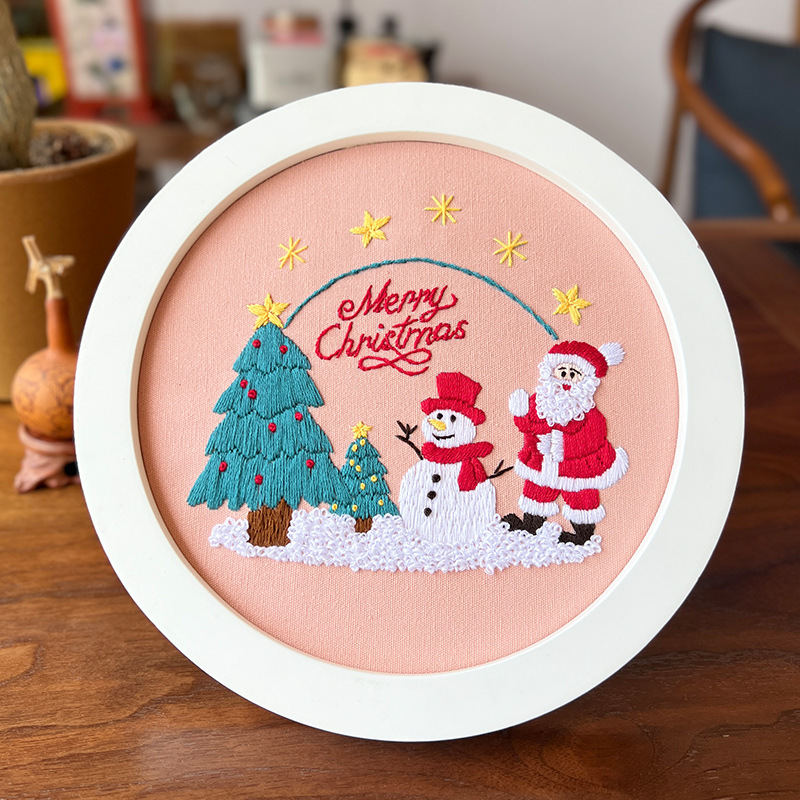 Papá Noel Elk Colgante Pintura Lu Bordado Hecho a mano Paquete de material de bricolaje Regalo creativo Cabaña redonda Colgante Pintura