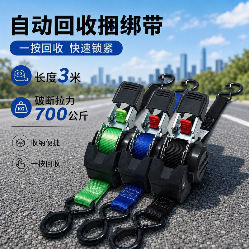 1inch Automatic Retractable Tightener for Cycling, Luggage Binding, Car and Motorcycle Ratchet Tightening 1inch Automatic Retractable Tightener for Cycling, Luggage Binding, Car and Motorcycle Ratchet Tightening