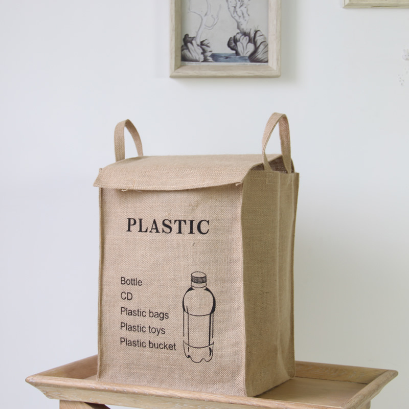 Caja de almacenamiento de yute natural, tela, canasta de ropa sucia, almacenamiento, clasificación de artículos diversos, bolsa de almacenamiento con conexión de velcro 0049