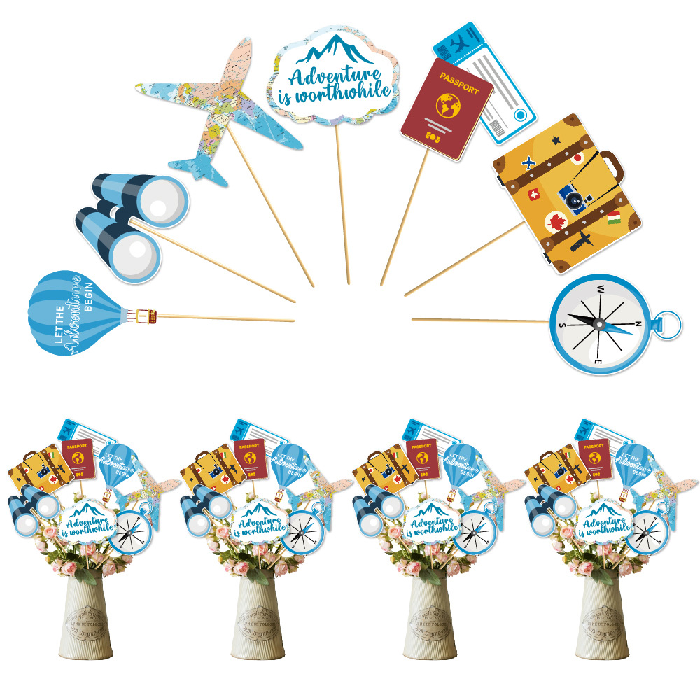 Tema de viaje global transfronterizo fiesta de graduación de jubilación tire de la bandera colgante espiral Tarjeta de pastel inserción decoración suministros