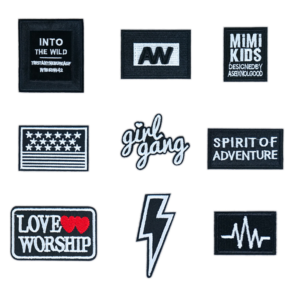 Manufacturer in stock computer embroidery label black and white label embroidery cloth sticker embroidery label embroidery seal patch sticker