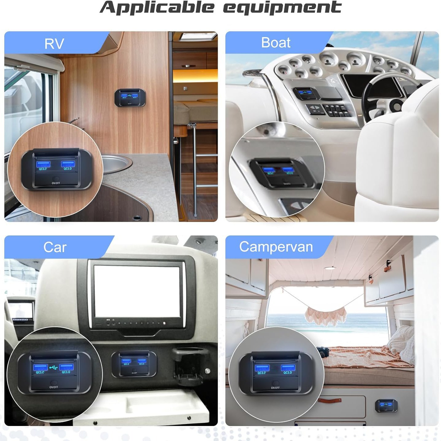 Nuevo RV bus teléfono móvil dual USB cargador socket 12-24V entrada modificación dual qc3.0 con prensa