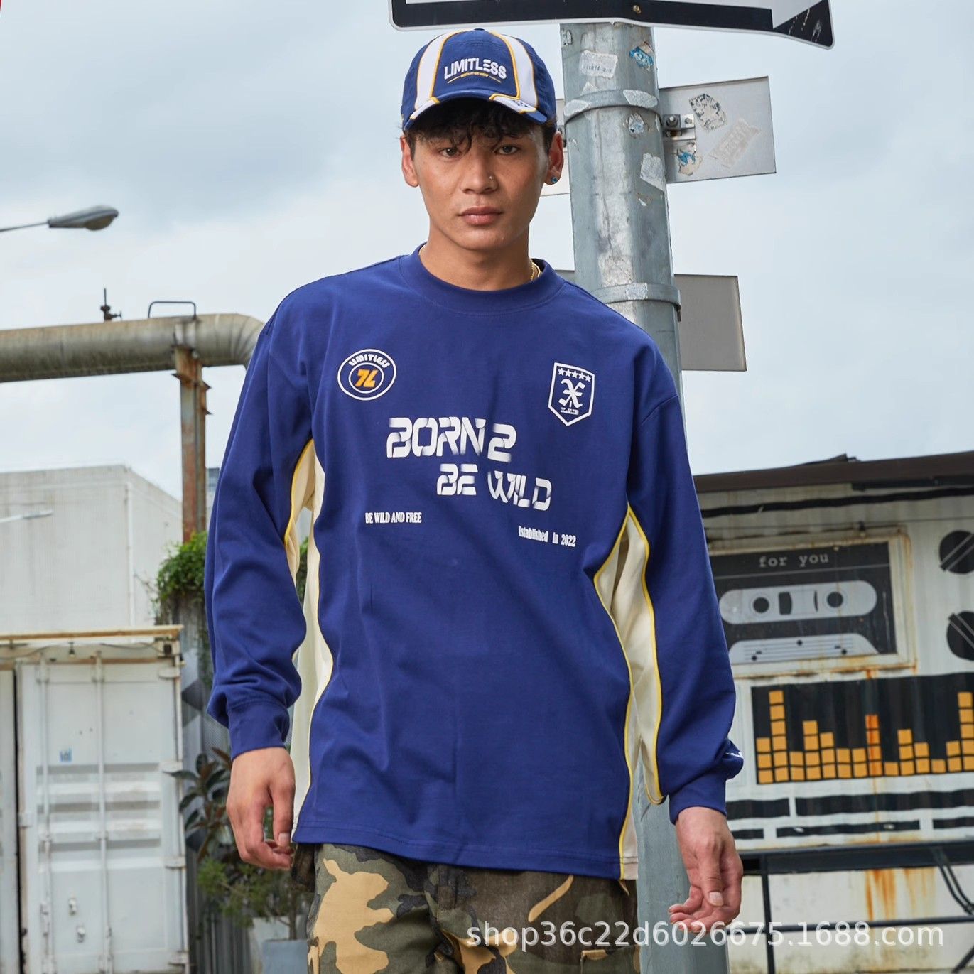 重磅拼接肩袖卫衣春秋潮牌高级感痞帅美式冰球服撞色圆领上衣