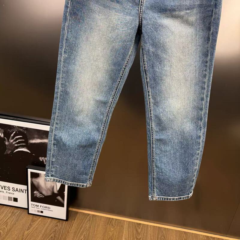 法式极简风复古洗水弹力牛仔裤配腰带9分裤显瘦|undefined