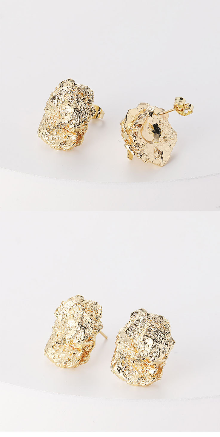 Brass Gold Plated Copper Convex Fold Stud Irregular Earrings Womenpicture2