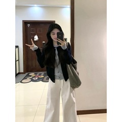 韩版撞色假两件纽扣针织外套女春秋季休闲单排扣上衣气质毛衣开衫