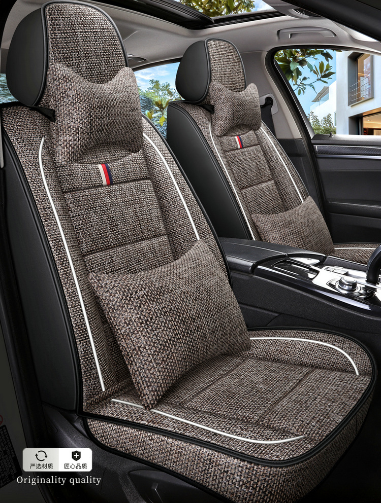 Factory Direct Sales Breathable Linen All-Season Wear-Resistant and Dirt-Resistant Full-Cover Linen Car Seat Cushion and Car Seat Cover