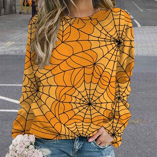 2023 Amazon European and American cross-border women's clothing personality trend funny Halloween theme Spider printed coat sweater
