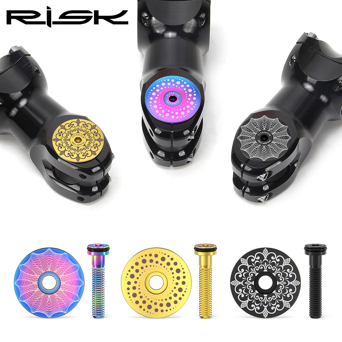 RISK Titanium Alloy Bowl Set Cover Mountain Road Bike 28.6mm Front Fork Cover Screw Top Cover