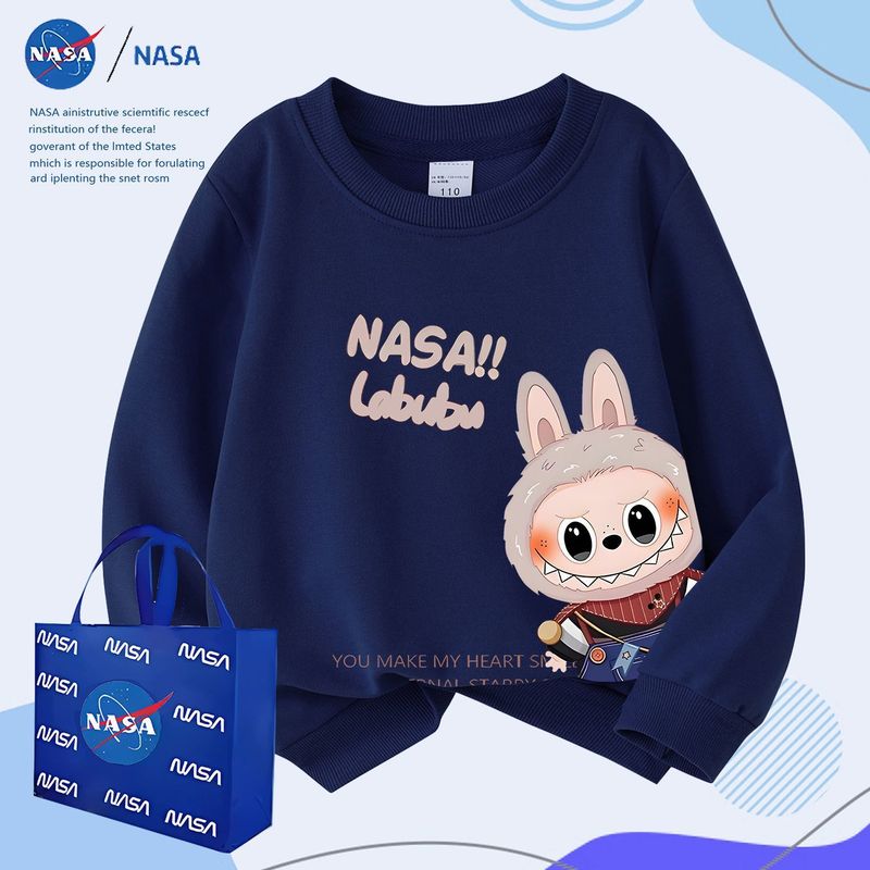 NASA洋气卡通休闲圆领卫衣上衣拉布布秋冬款男童儿童落肩加绒长袖|undefined