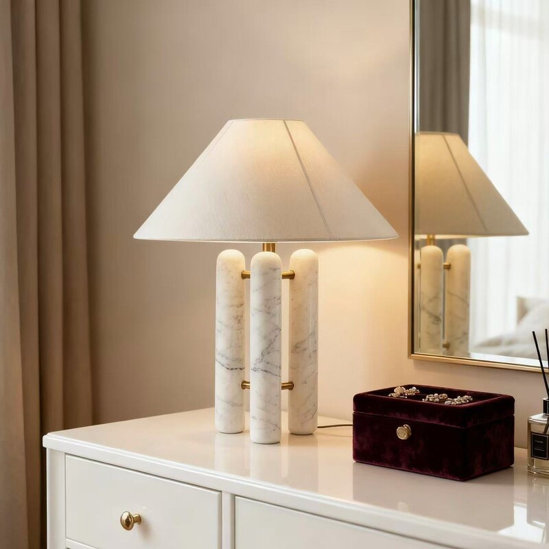 American Fabric Marble Table Lamp Study Bedside Lamp Designer Medieval B&B Model Room Medieval Style Atmosphere Lamp