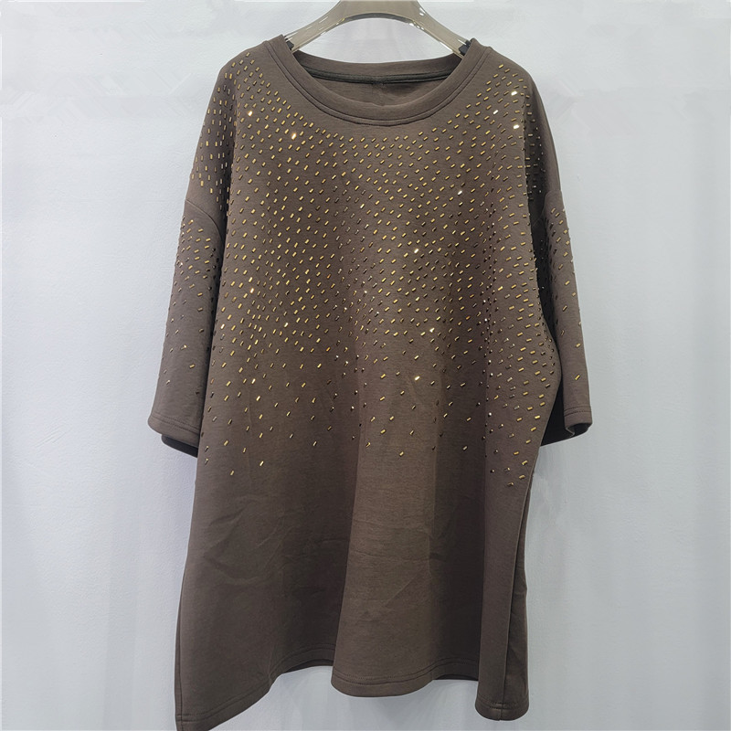 Camiseta negra de mangas cortas para mujeres 2026 primavera y verano nuevo diseño brillante brillante taladro caliente chaqueta de tamaño grande image 6