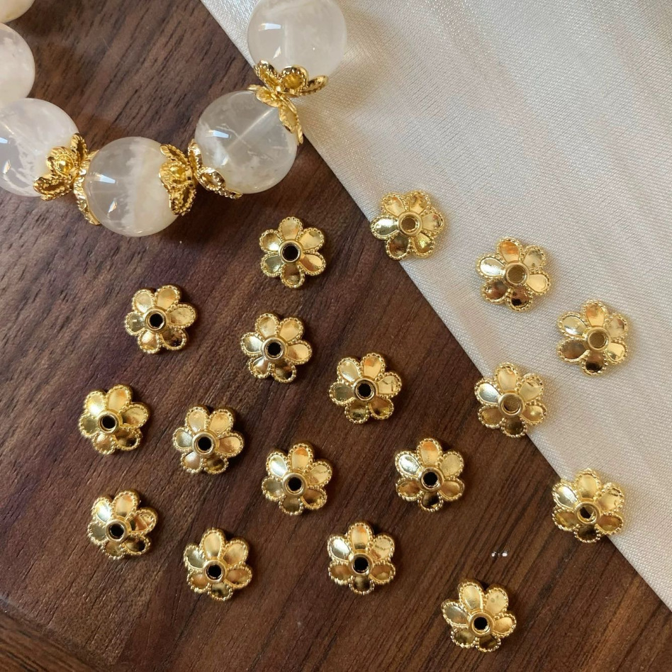 14K Gold-Plated Color-Preserving Flower Caps DIY Crystal Bracelet Accessories Beaded Flower Caps Spacer Beads Handmade Materials