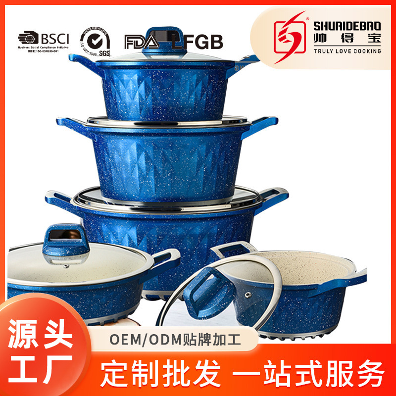 Fabricante en stock QueenTime Diamante de alta gama no fumadores hogar antiadherente pan maifan traje de piedra olla de regalo